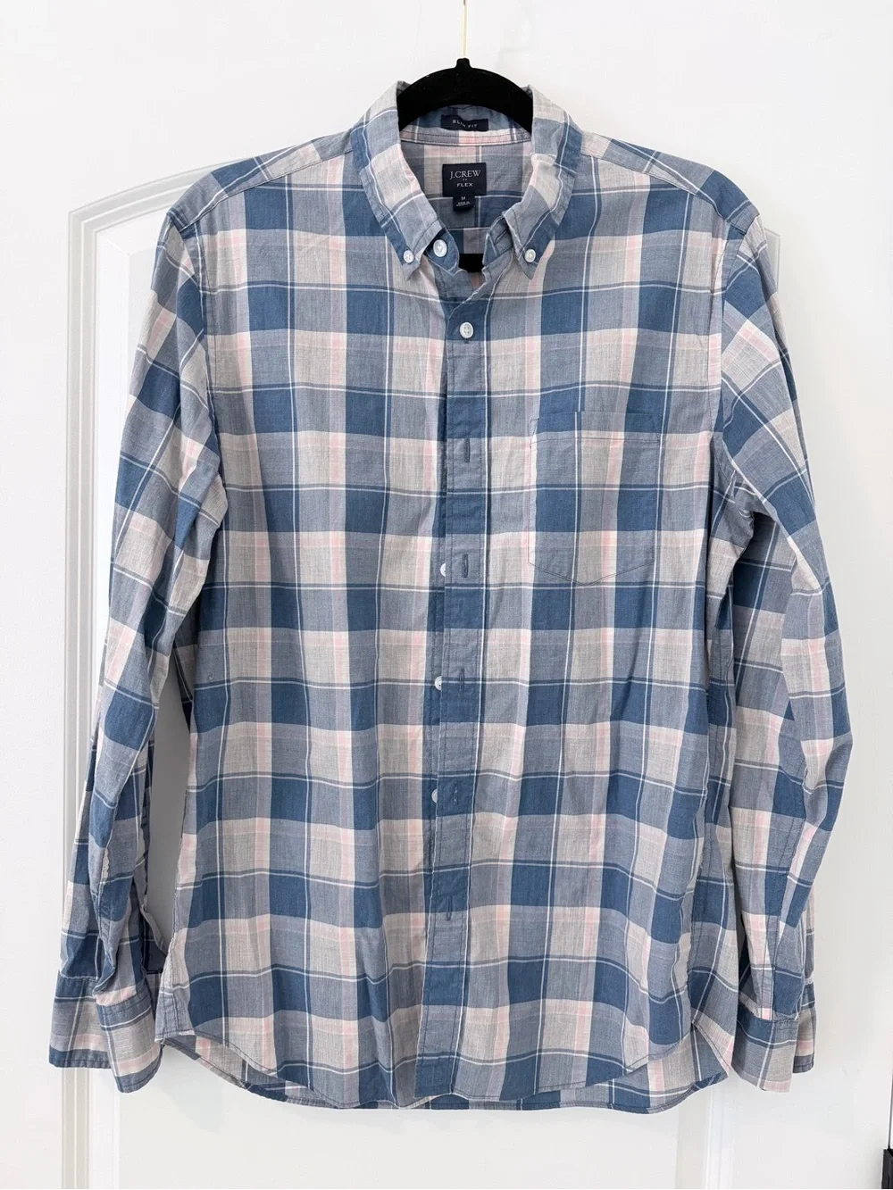 J. Crew Men's Slim Fit Blue White & Pink Plaid Button-Down Shirt Size Medium